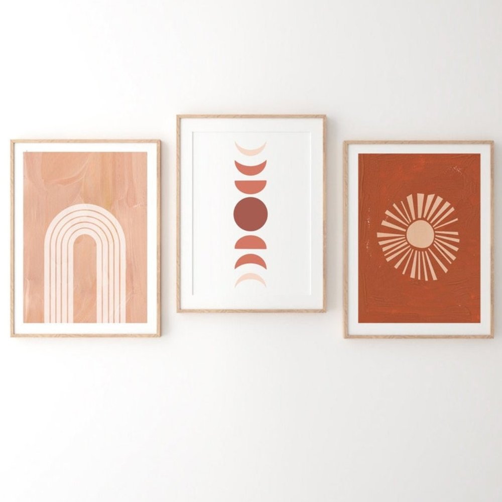 Boho Nursery Rainbow Wall Art Set of 3 Prints Neutral Orange